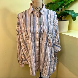 BDG Bell Button-Down Shirt Urban Outfitters Striped Oversized Long Sleeve Small